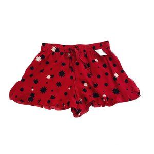 NWT RED Valentino Red Star Print Silk Ruffle Trim Elastic Waist Pocket Shorts 36